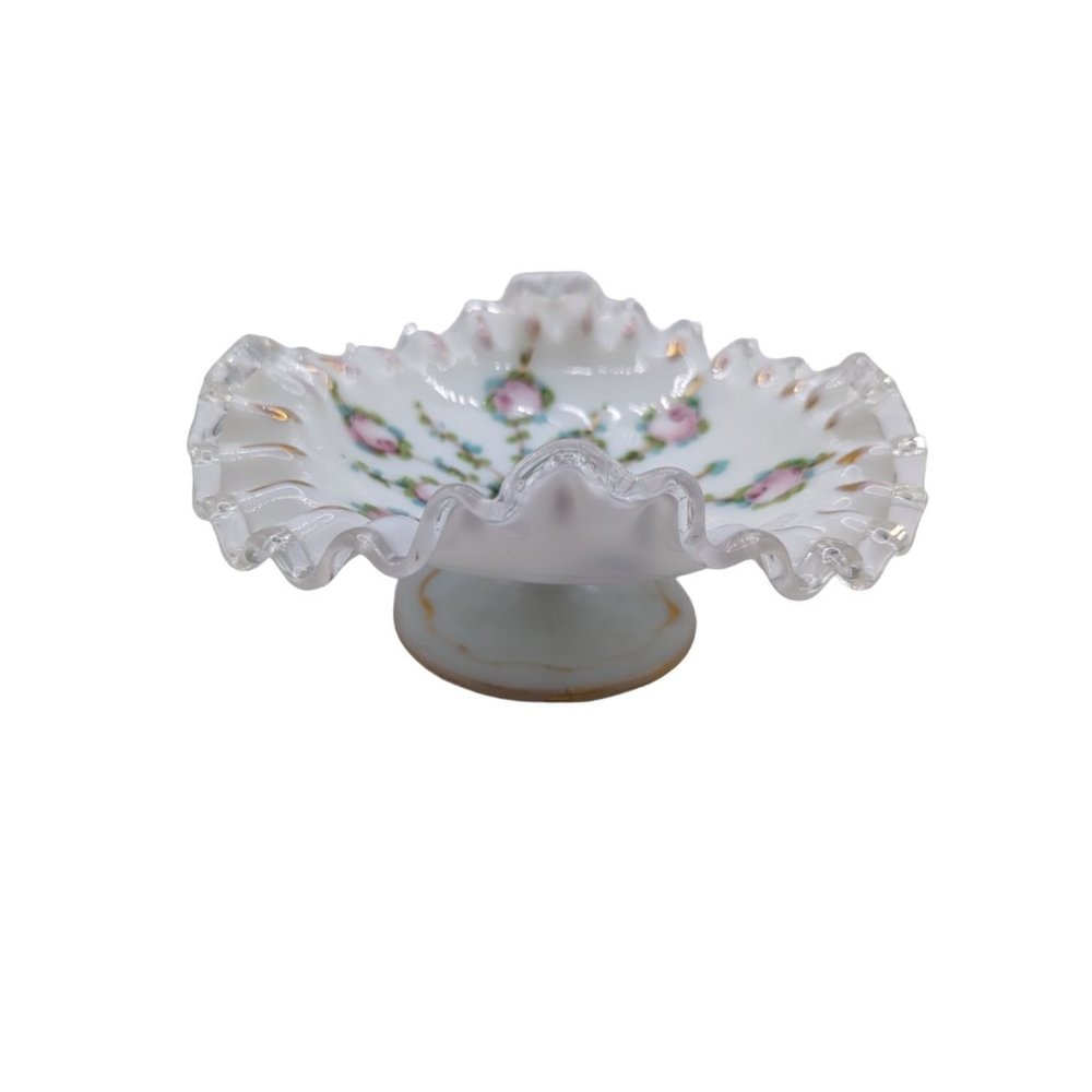 Fenton Silver Crest Charleton Rose Hand Painted Compote With Gold Trim - Picture 15 of 15